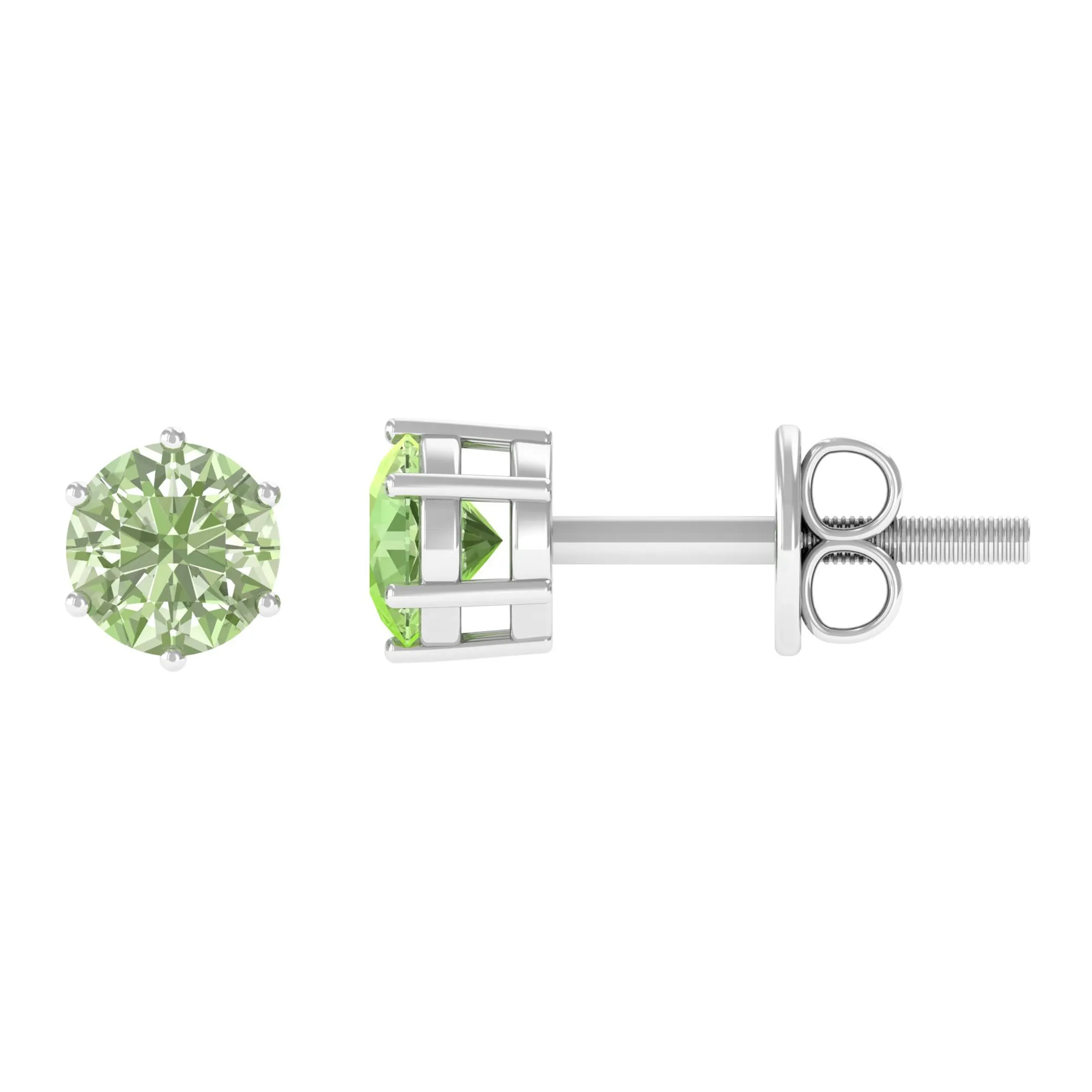 4 MM Genuine Green Sapphire Solitaire Stud Earrings in 6 Prong Setting