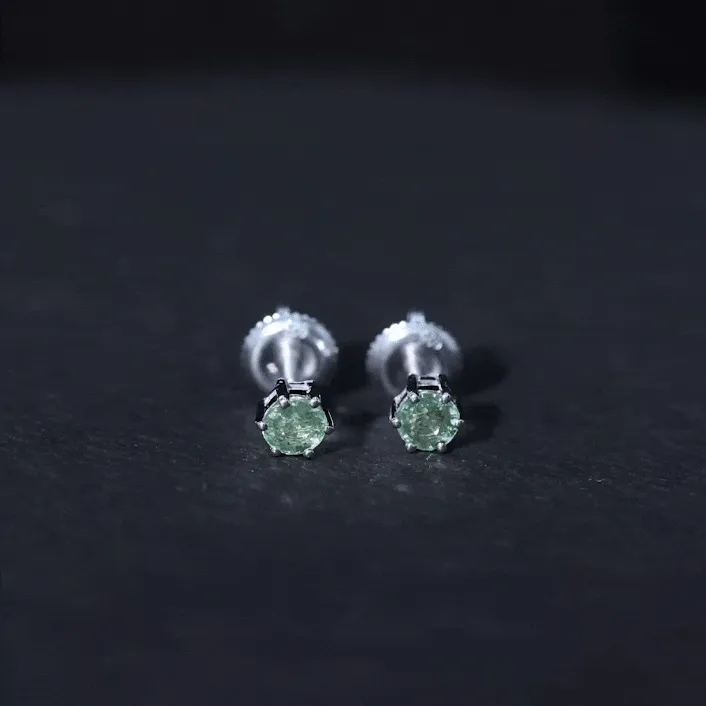 4 MM Genuine Green Sapphire Solitaire Stud Earrings in 6 Prong Setting