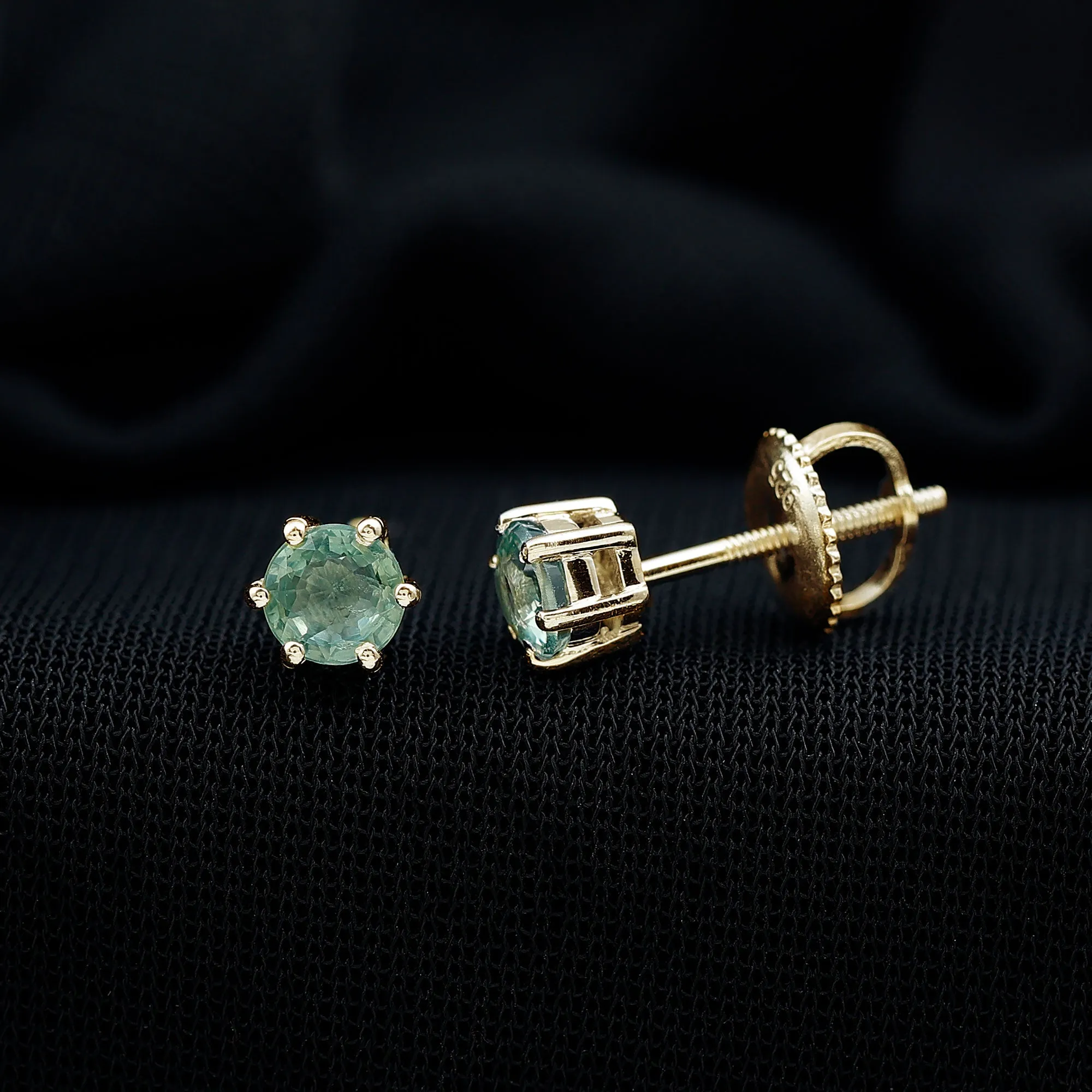 4 MM Genuine Green Sapphire Solitaire Stud Earrings in 6 Prong Setting