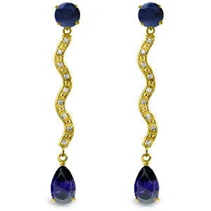 4.35 Carat 14K Solid Yellow Gold Earrings Natural Diamond Sapphire