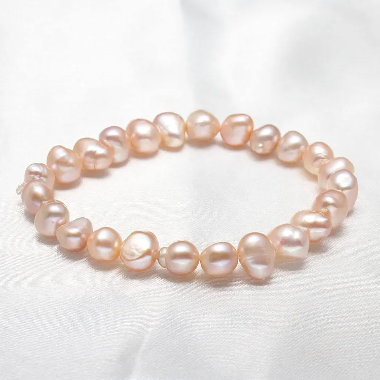 7-8mm Pink Baroque Freshwater Pearl Bracelet for Women and Girls