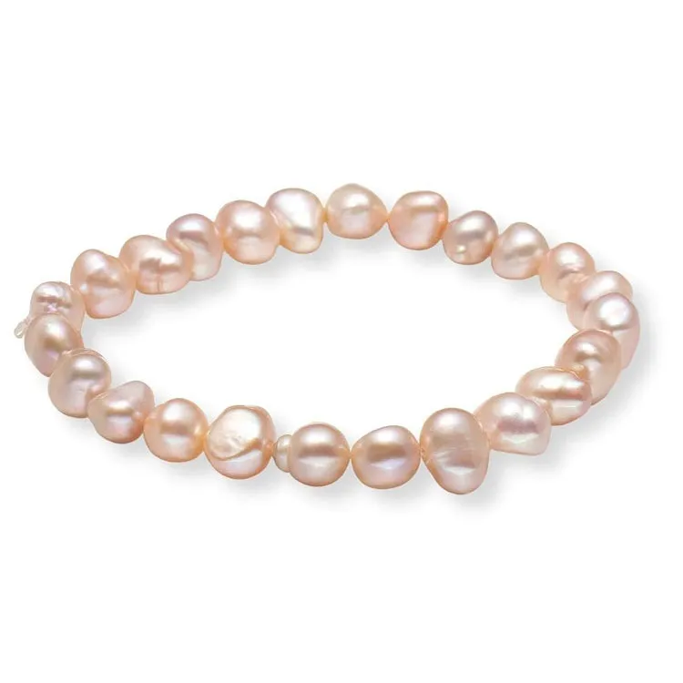 7-8mm Pink Baroque Freshwater Pearl Bracelet for Women and Girls