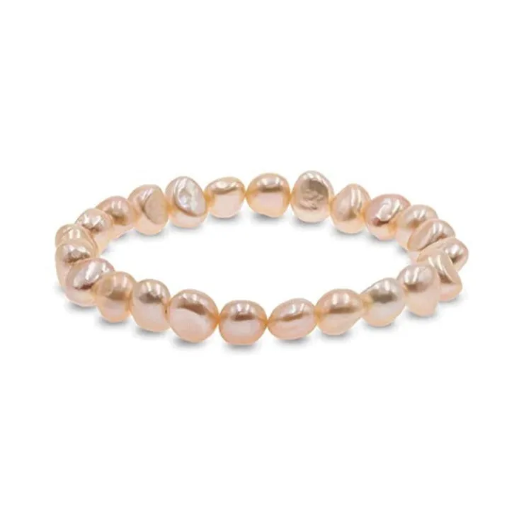 7-8mm Pink Baroque Freshwater Pearl Bracelet for Women and Girls