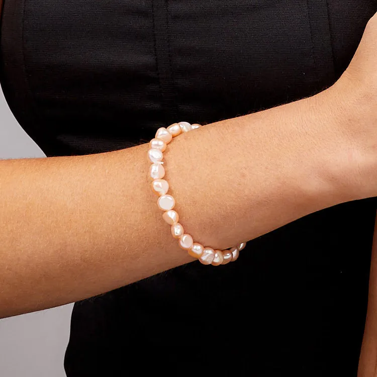 7-8mm Pink Baroque Freshwater Pearl Bracelet for Women and Girls