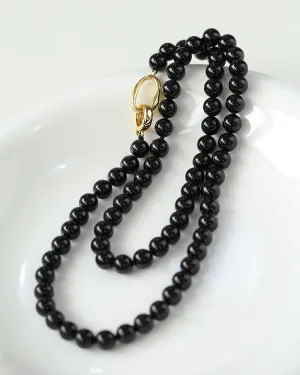 8mm Black Onyx Beaded Long Necklace