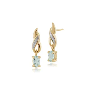 9 karat Gelbes Gold Aquamarin & Diamant Fallen/ Lang Ohrringe