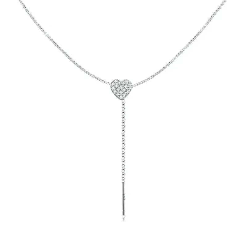 925 Sterling Silver Brilliant Heart Necklace for Women Minimalist Long Box Chain Choker Fine Jewelry Party Gift