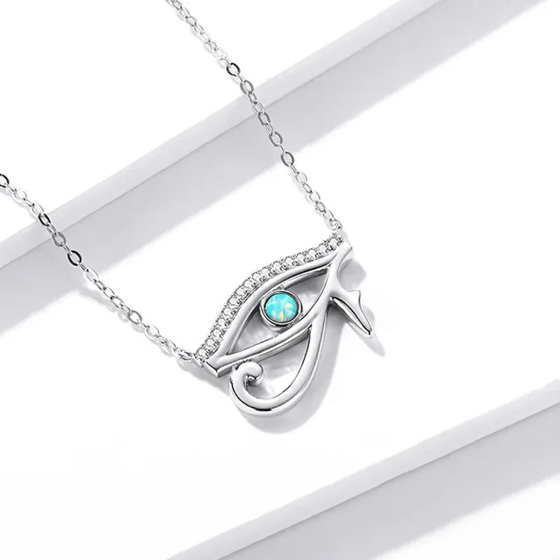 925 Sterling Silver Horus Eye Crystal Necklace Silver Protection Pendant Necklace for Women Girls Fine Jewelry