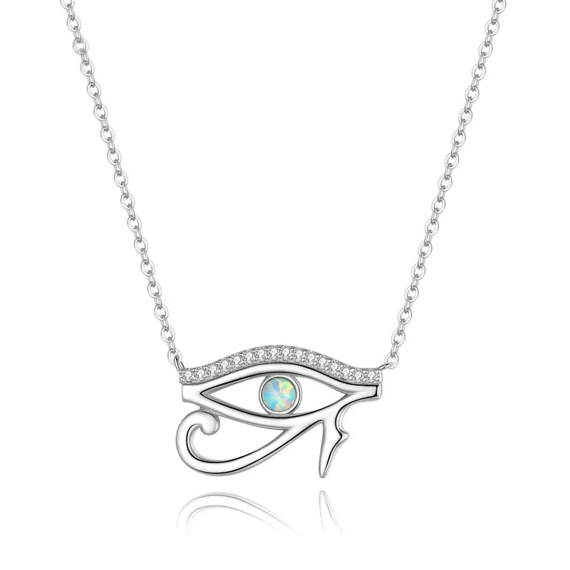 925 Sterling Silver Horus Eye Crystal Necklace Silver Protection Pendant Necklace for Women Girls Fine Jewelry