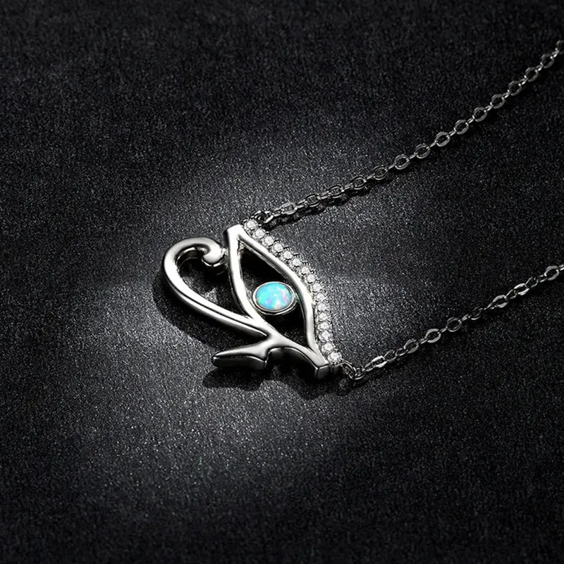 925 Sterling Silver Horus Eye Crystal Necklace Silver Protection Pendant Necklace for Women Girls Fine Jewelry