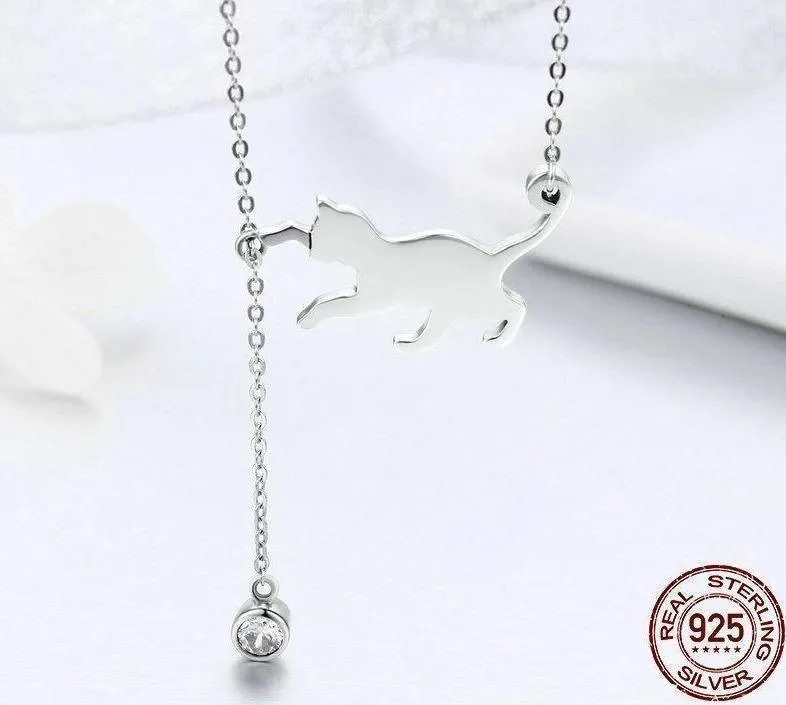 925 Sterling Silver Pussy Cat Pendant Necklace Charm Jewelry