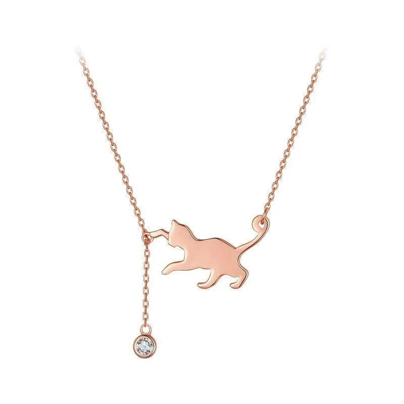 925 Sterling Silver Pussy Cat Pendant Necklace Charm Jewelry