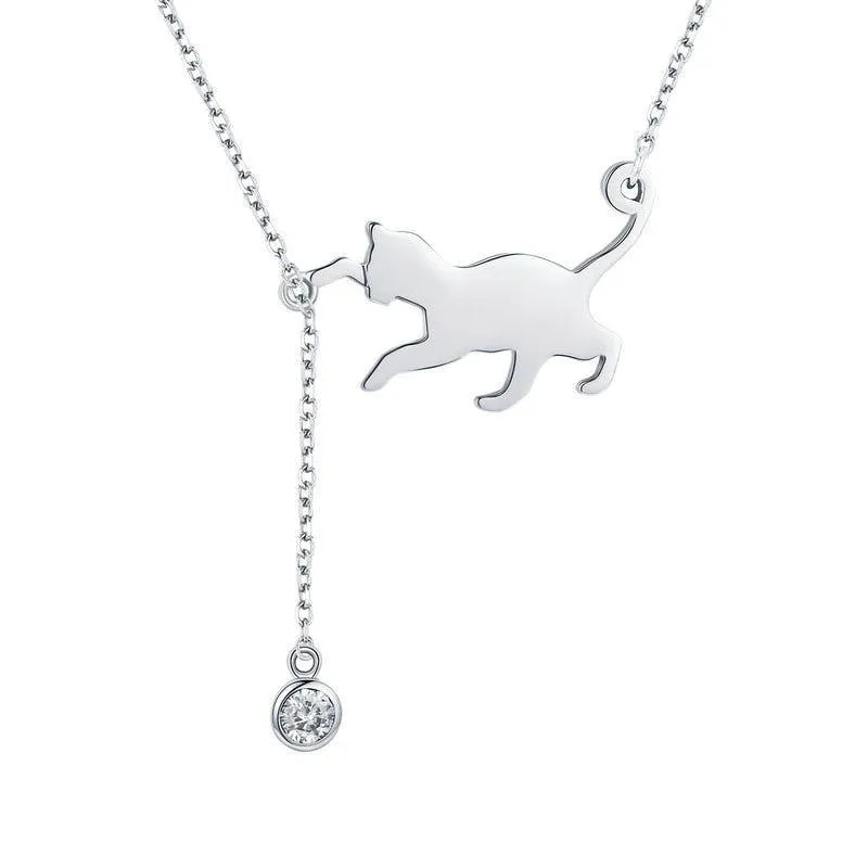 925 Sterling Silver Pussy Cat Pendant Necklace Charm Jewelry