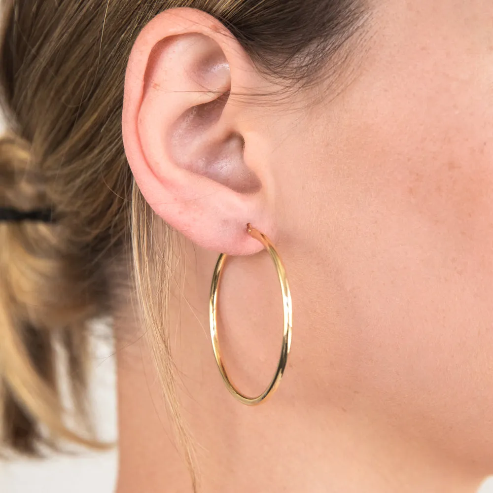 9ct Yellow Gold Silver Filled Gypsy 40mm Hoop Earrings