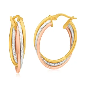 9ct Yellow Gold, White Gold & Rose Gold Hoop Earrings Kali