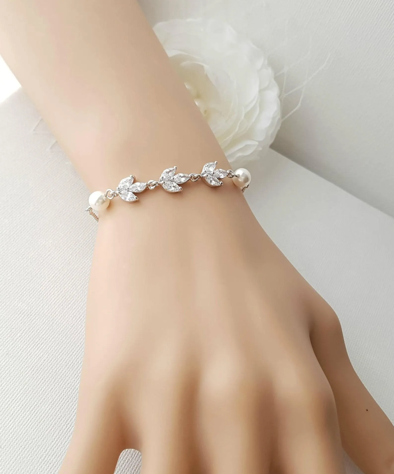 Adjustable Marquise Crystal Bridal Bracelet for Weddings, Formal, Prom-Leila