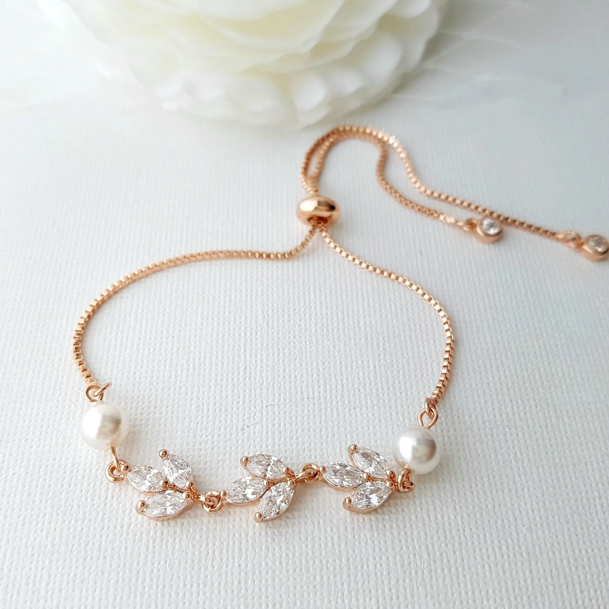 Adjustable Marquise Crystal Bridal Bracelet for Weddings, Formal, Prom-Leila