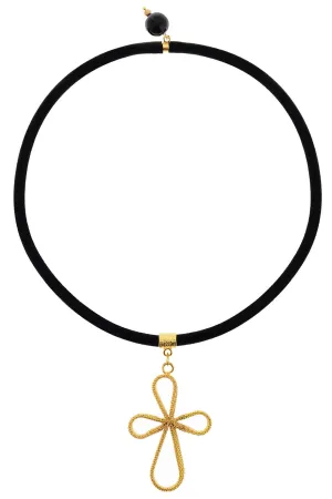 ALBERTO GALLETI CROSS Petal Black Velour Necklace