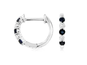 Alternating Diamond & Sapphire Huggies