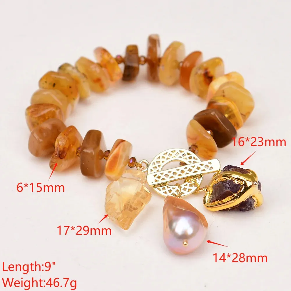 Amber & Pink Keshi Pearl Charm Bracelet