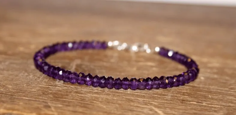 Amethyst Sterling Silver Beads Bracelet