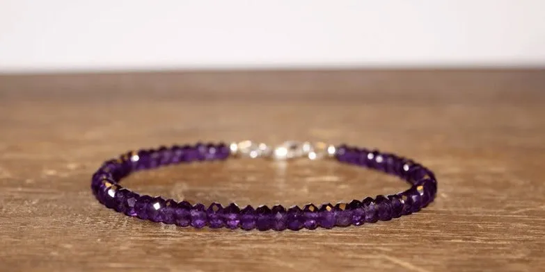 Amethyst Sterling Silver Beads Bracelet