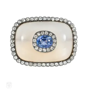 Antique sapphire, diamond, and chalcedony brooch