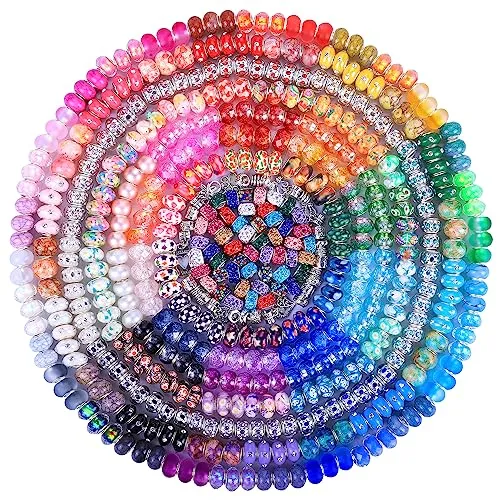 Assortment European Large Hole Spacer Beads,Fairy Garden Beads Rhinestone Craft Beads for DIY Charms Bracelet Jewelry Making (12 Style Pendants)