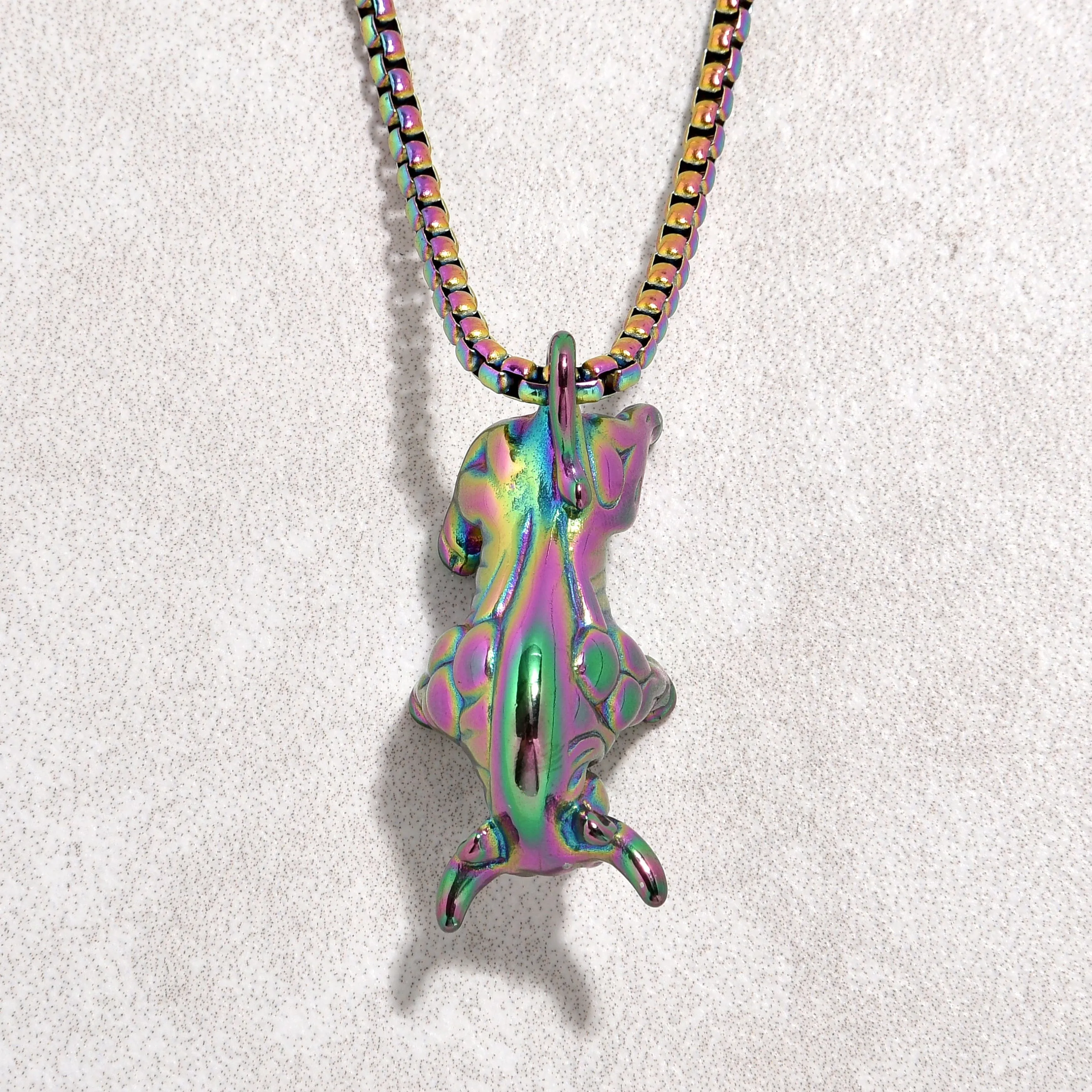 Aurora Borealis Bull Steel Hearts Necklace