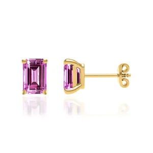 AVIANA - Emerald Pink Sapphire 18k Yellow Gold Stud Earrings