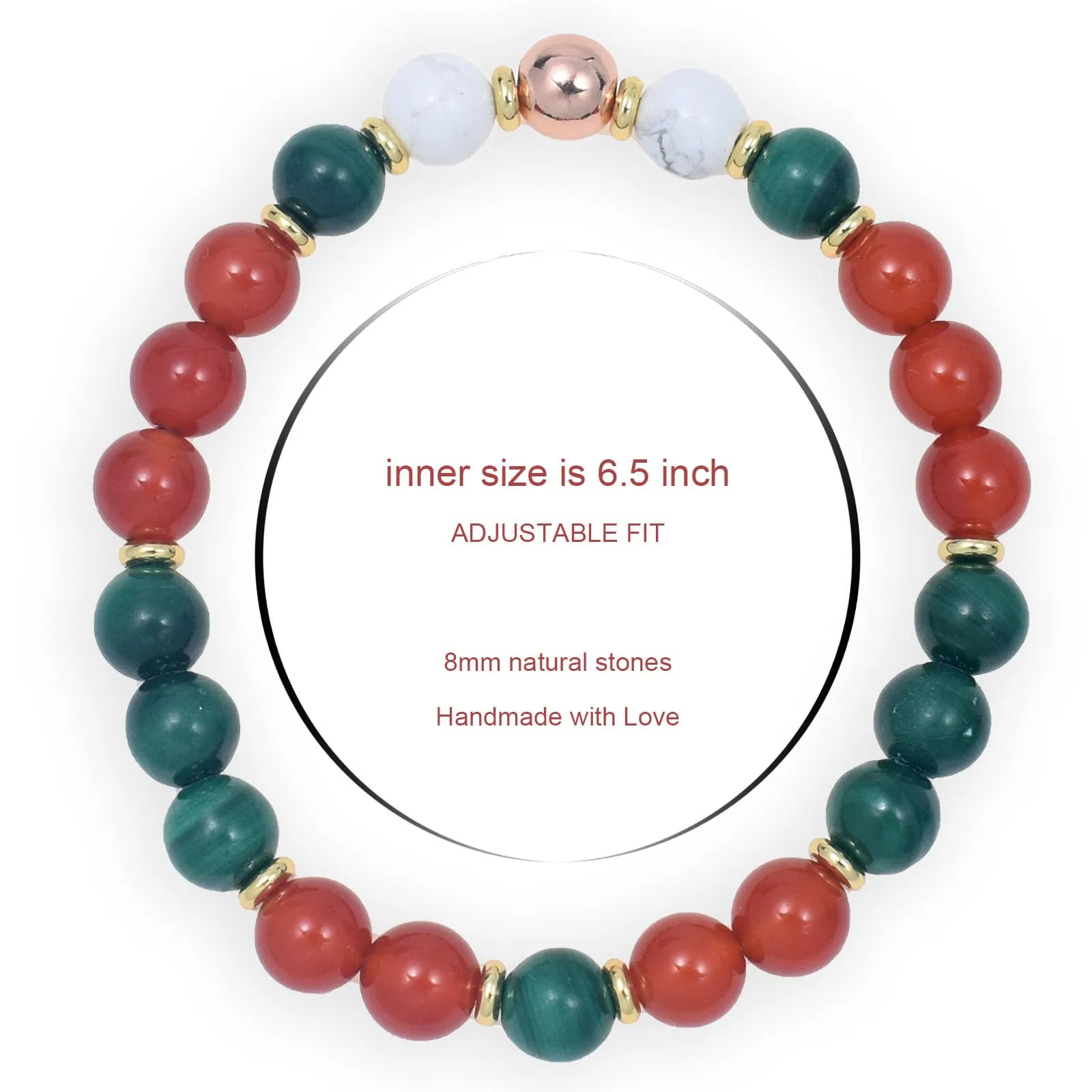 Ayriwoyi Christmas Bracelet Malachite Bracelet Healing Crystal Stone Bracelet Red and Green Bracelets Carnelian Stone Beaded Bracelet for Women Christmas Gifts for Women