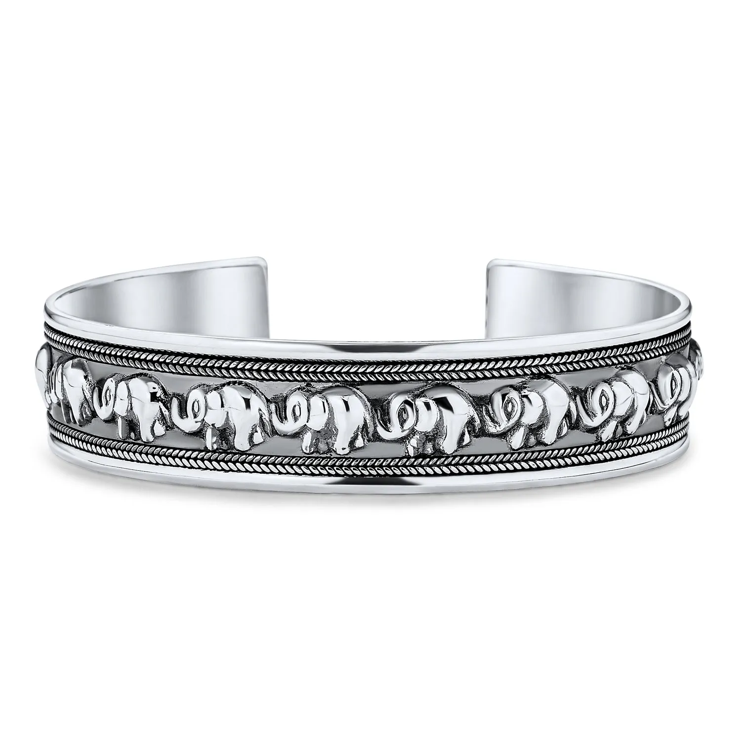 Bali Style Elephant Cuff Bracelet in Oxidized Sterling Silver for Good Luck