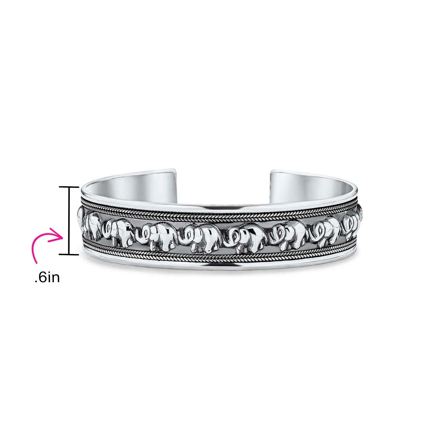 Bali Style Elephant Cuff Bracelet in Oxidized Sterling Silver for Good Luck