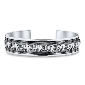 Bali Style Elephant Cuff Bracelet in Oxidized Sterling Silver for Good Luck