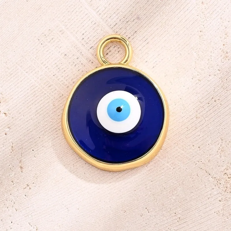 Best Seller In Europe And America DIY Ornament Accessories Real Gold Color Retention Electroplating Colorful Oil Necklace Devil's Eye Irregular Round Pendant