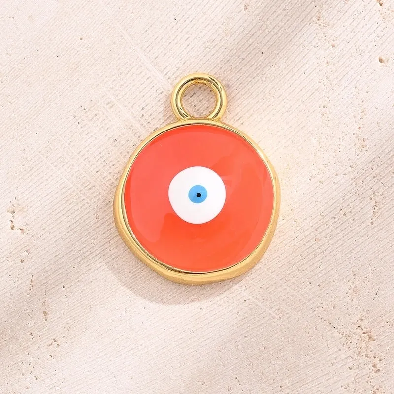 Best Seller In Europe And America DIY Ornament Accessories Real Gold Color Retention Electroplating Colorful Oil Necklace Devil's Eye Irregular Round Pendant