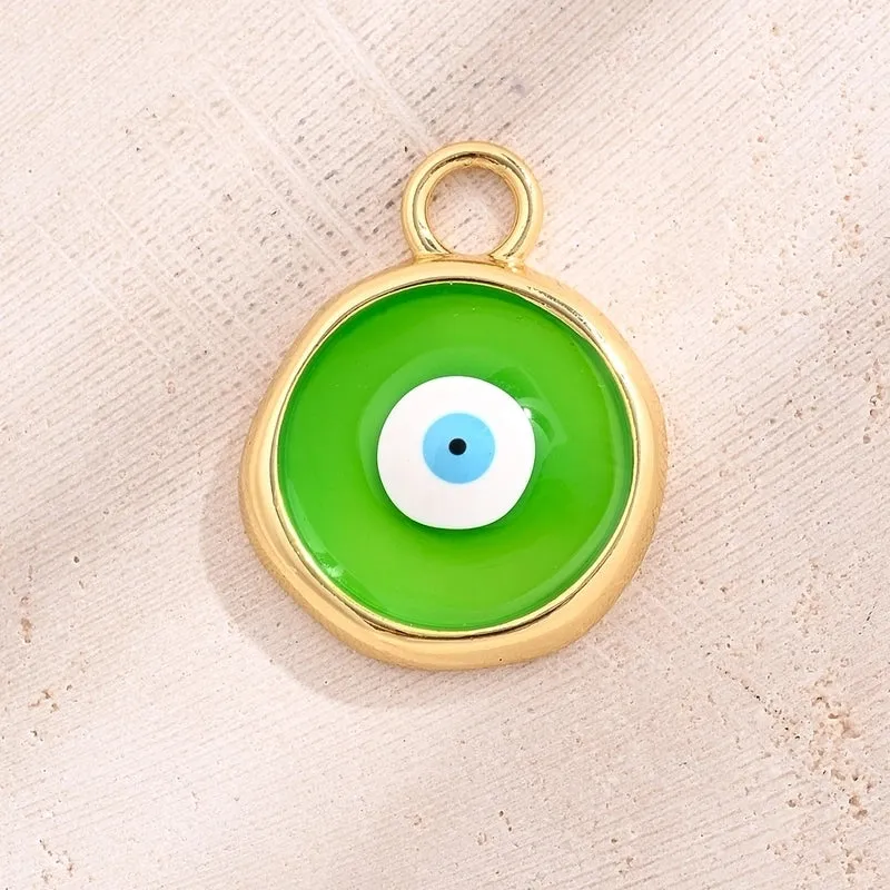 Best Seller In Europe And America DIY Ornament Accessories Real Gold Color Retention Electroplating Colorful Oil Necklace Devil's Eye Irregular Round Pendant