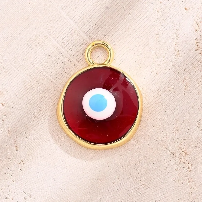 Best Seller In Europe And America DIY Ornament Accessories Real Gold Color Retention Electroplating Colorful Oil Necklace Devil's Eye Irregular Round Pendant