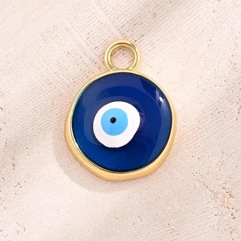 Best Seller In Europe And America DIY Ornament Accessories Real Gold Color Retention Electroplating Colorful Oil Necklace Devil's Eye Irregular Round Pendant