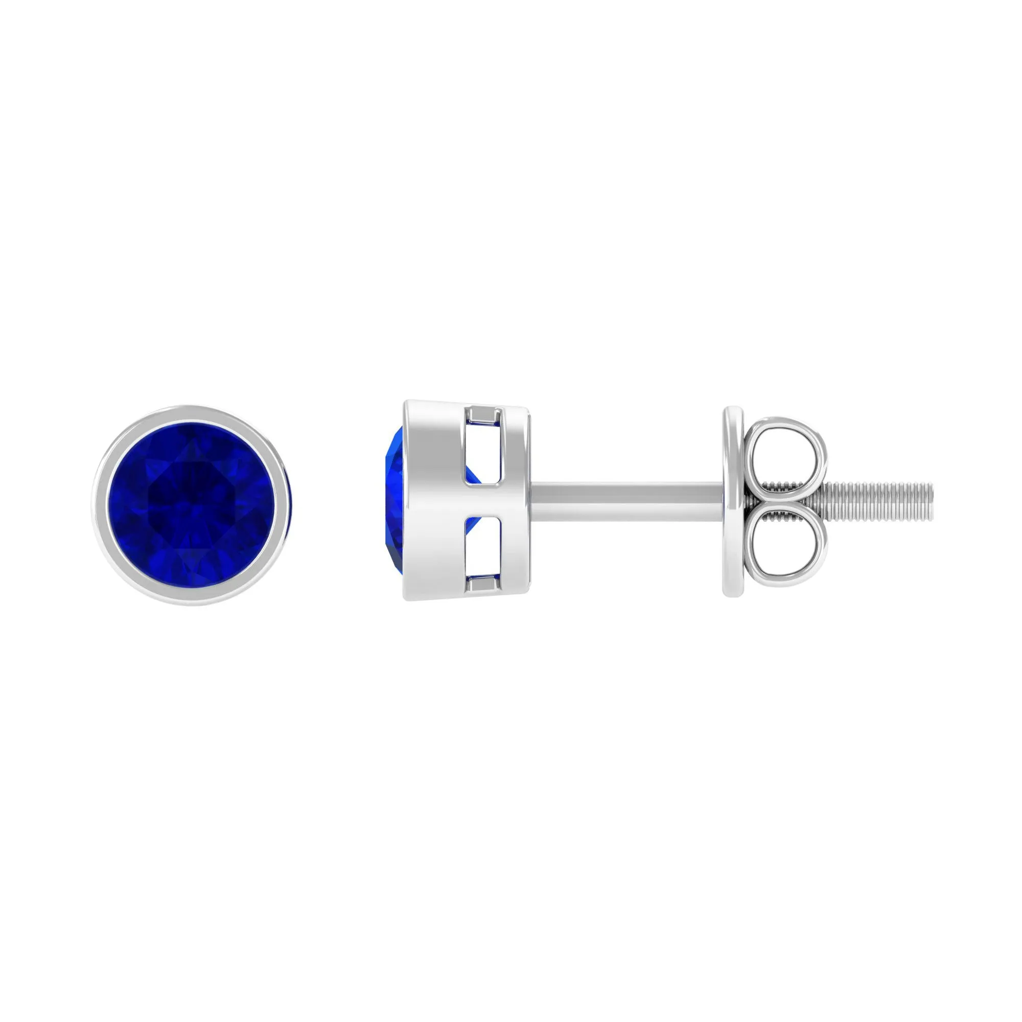 Bezel Set Created Blue Sapphire Solitaire Stud Earrings