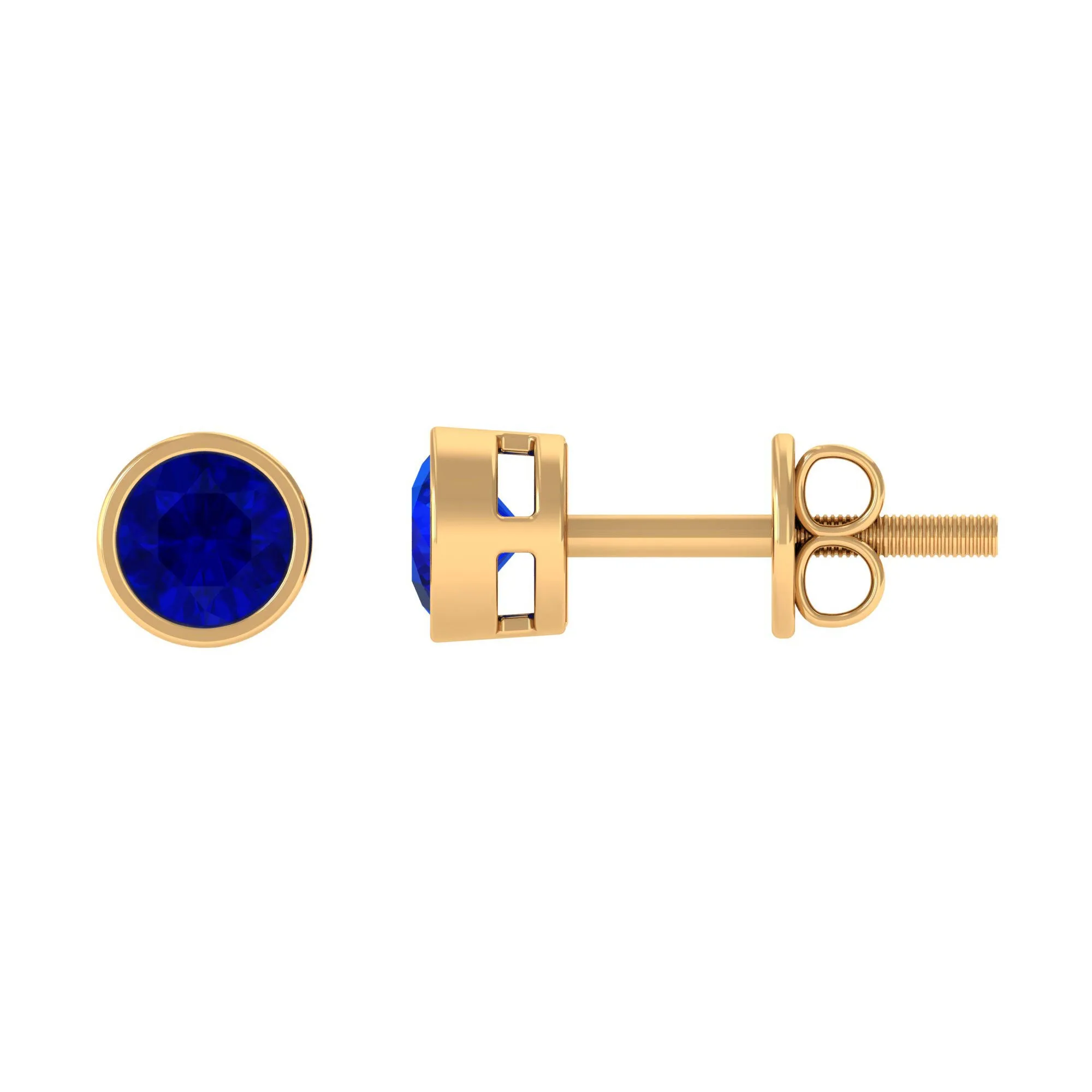 Bezel Set Created Blue Sapphire Solitaire Stud Earrings