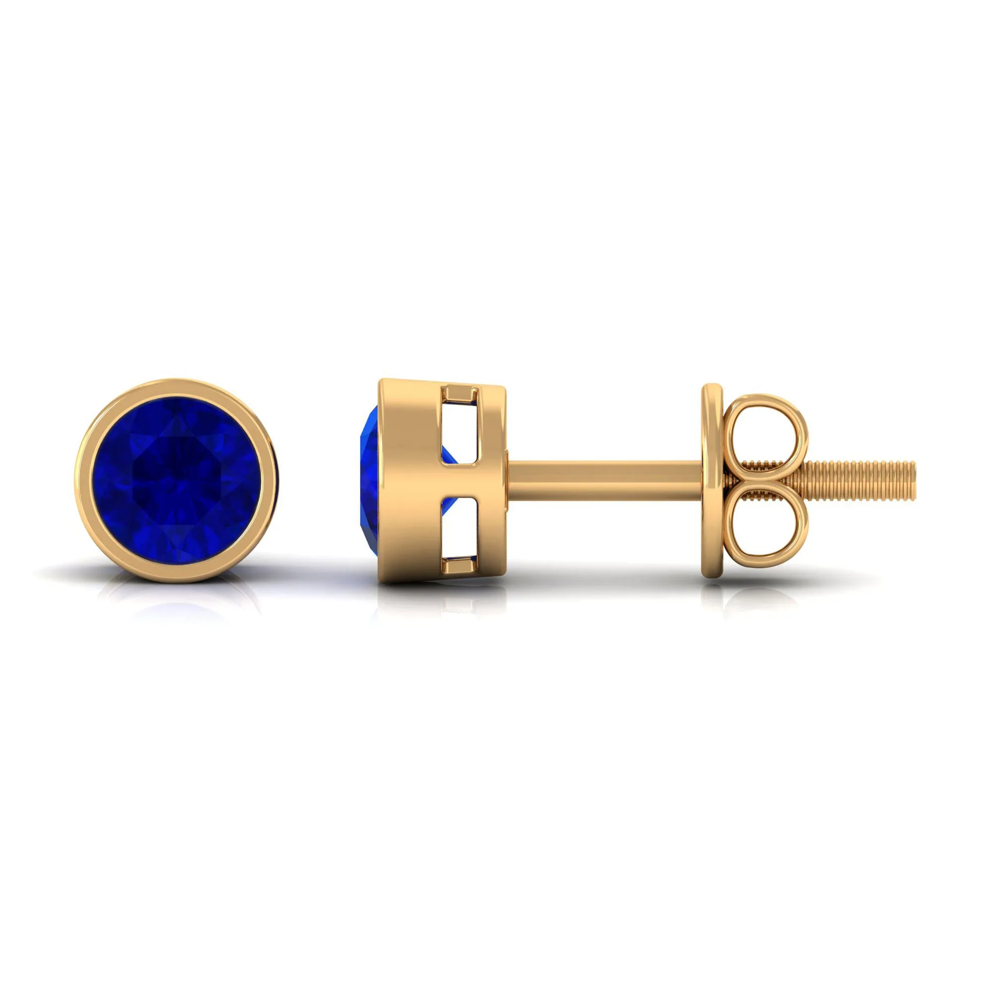 Bezel Set Created Blue Sapphire Solitaire Stud Earrings