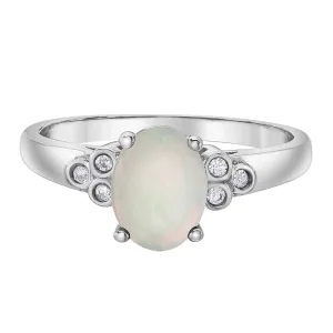 Bezel Set Diamond and Opal Ring