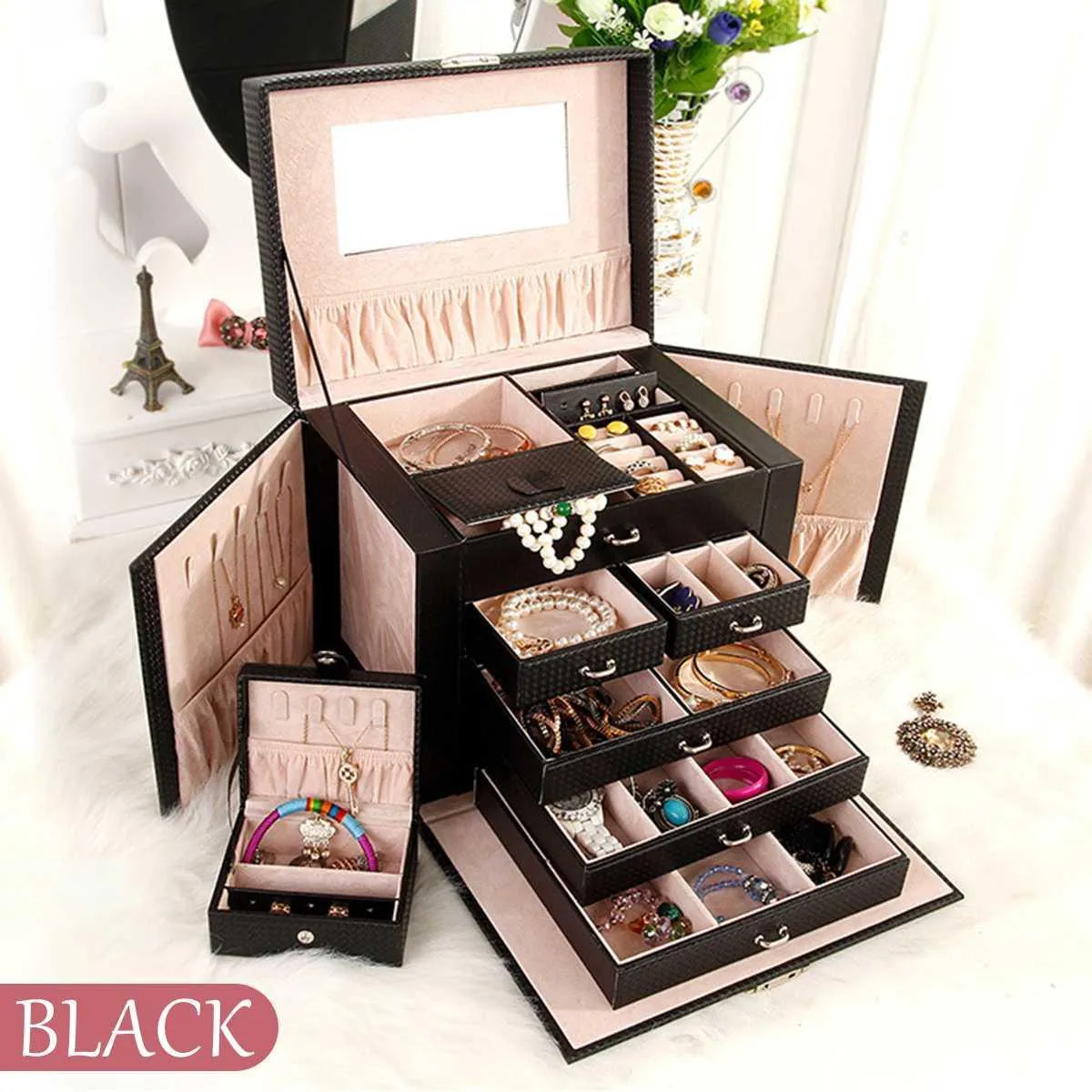 Black Large Jewellery Box With Lock