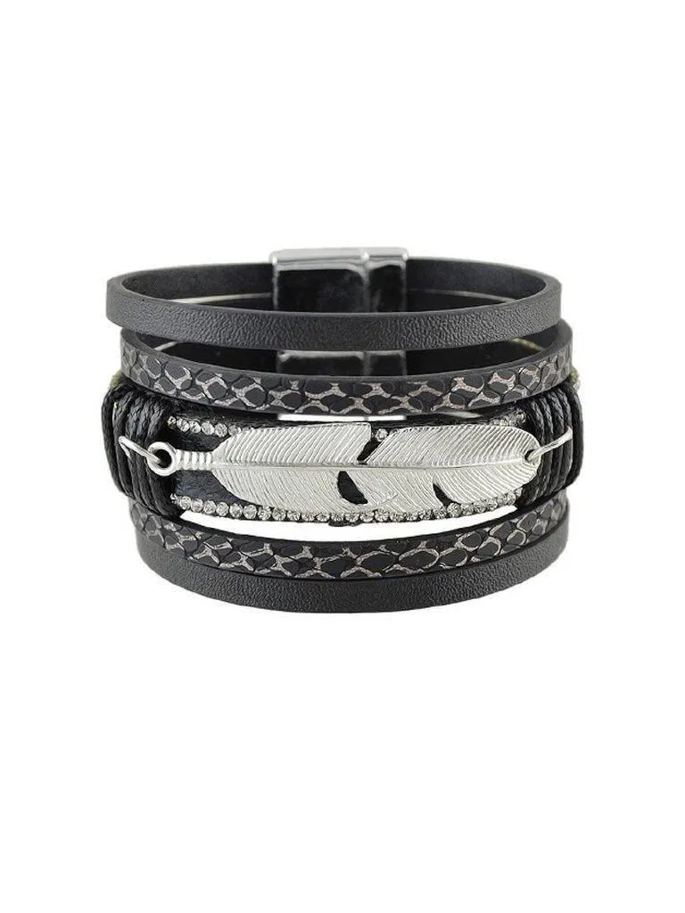 Black Multilayer Blue Black Pu Leather Wrap Bracelets