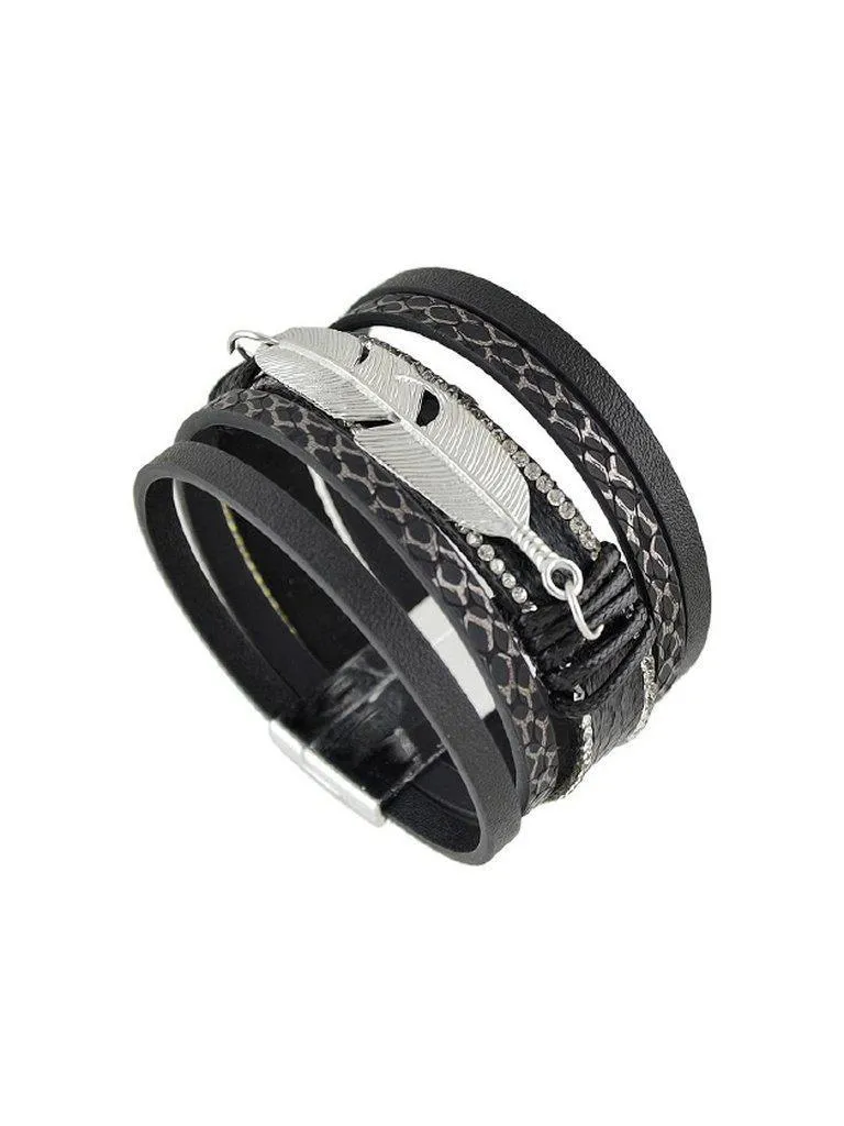 Black Multilayer Blue Black Pu Leather Wrap Bracelets