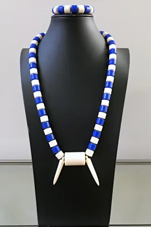 Blue & Off-White Nigerian Wedding Beads Necklace