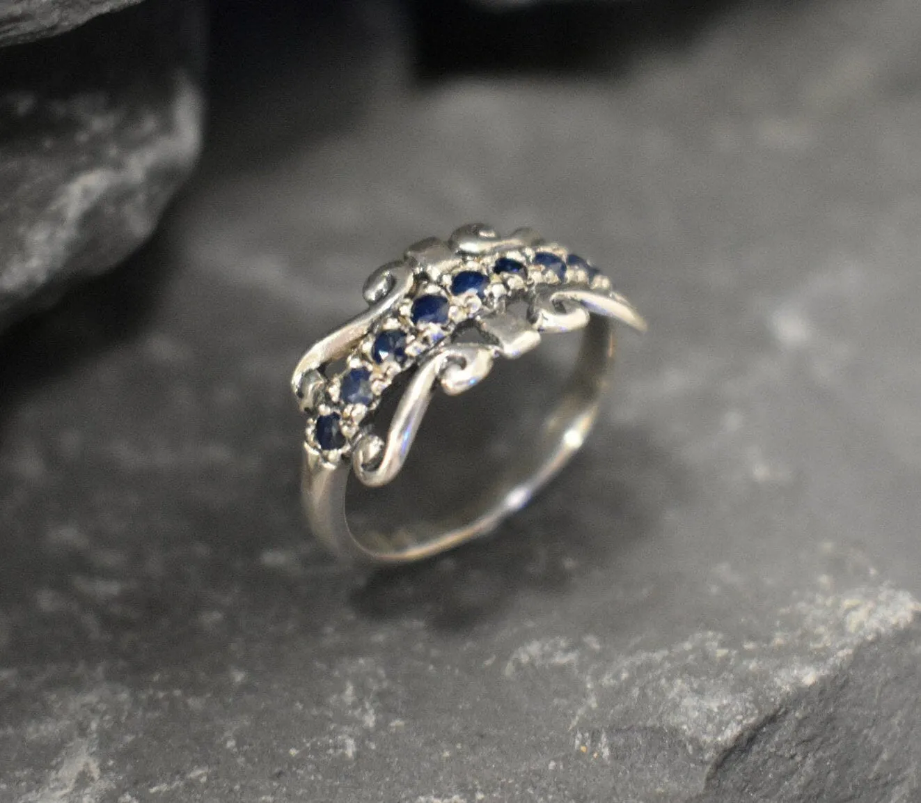 Blue Tiara Band - Natural Sapphire Ring, Crown Eternity Band