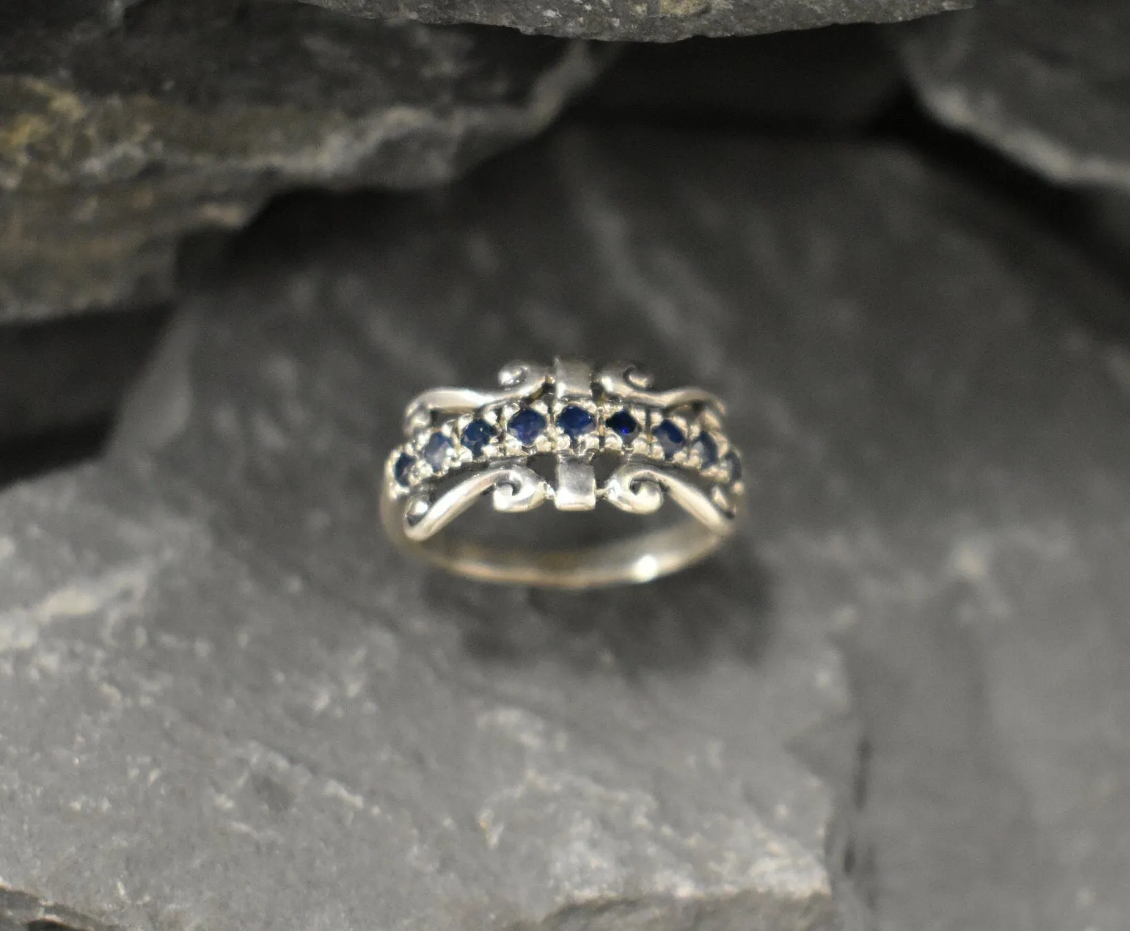 Blue Tiara Band - Natural Sapphire Ring, Crown Eternity Band