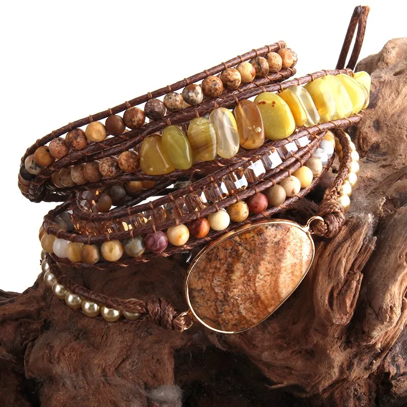 Boho Wrap Bracelets with Natural Stone